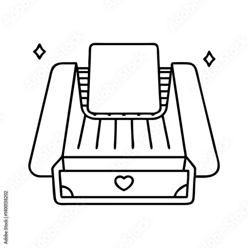 A Cute Cartoon Illustration of a HeartShaped Jewelry Box with a Drawer and a Slot for Cards