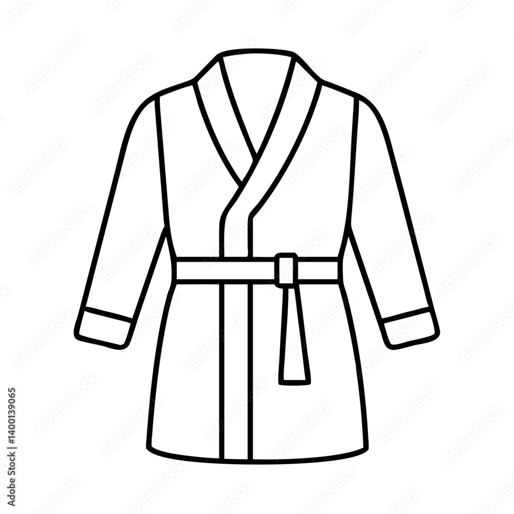 Line drawing of a comfortable bathrobe with a selftie belt Line drawing of a comfortable bathrobe with a selftie belt