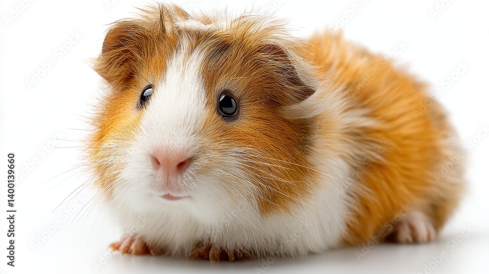 Adorable small guinea pig portrait, closeup of brown and white fur curious eyes Adorable small guinea pig portrait, closeup of brown and white fur curious eyes