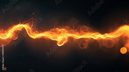 Abstract blazing trail of fire and light, flowing energy effect on a dark background, fiery element for digital compositing, design resource