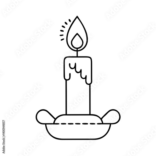 A Simple Line Drawing of a Lit Candle in a Holder with Dripping Wax
