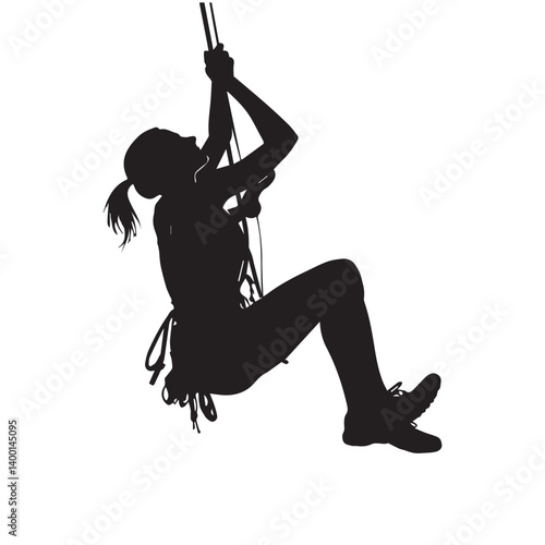 Climber Descending Silhouette Mountain Adventure Illustration.