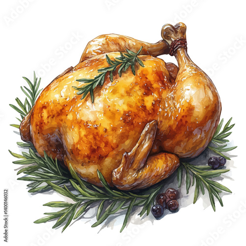 Tandoori Chicken, vector watercolor illustration, isolated on a white background.