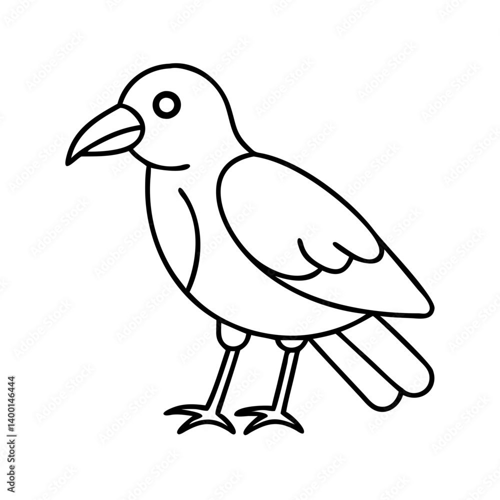 Simple Line Drawing of a Cute Cartoon Crow Bird Illustration Simple Line Drawing of a Cute Cartoon Crow Bird Illustration