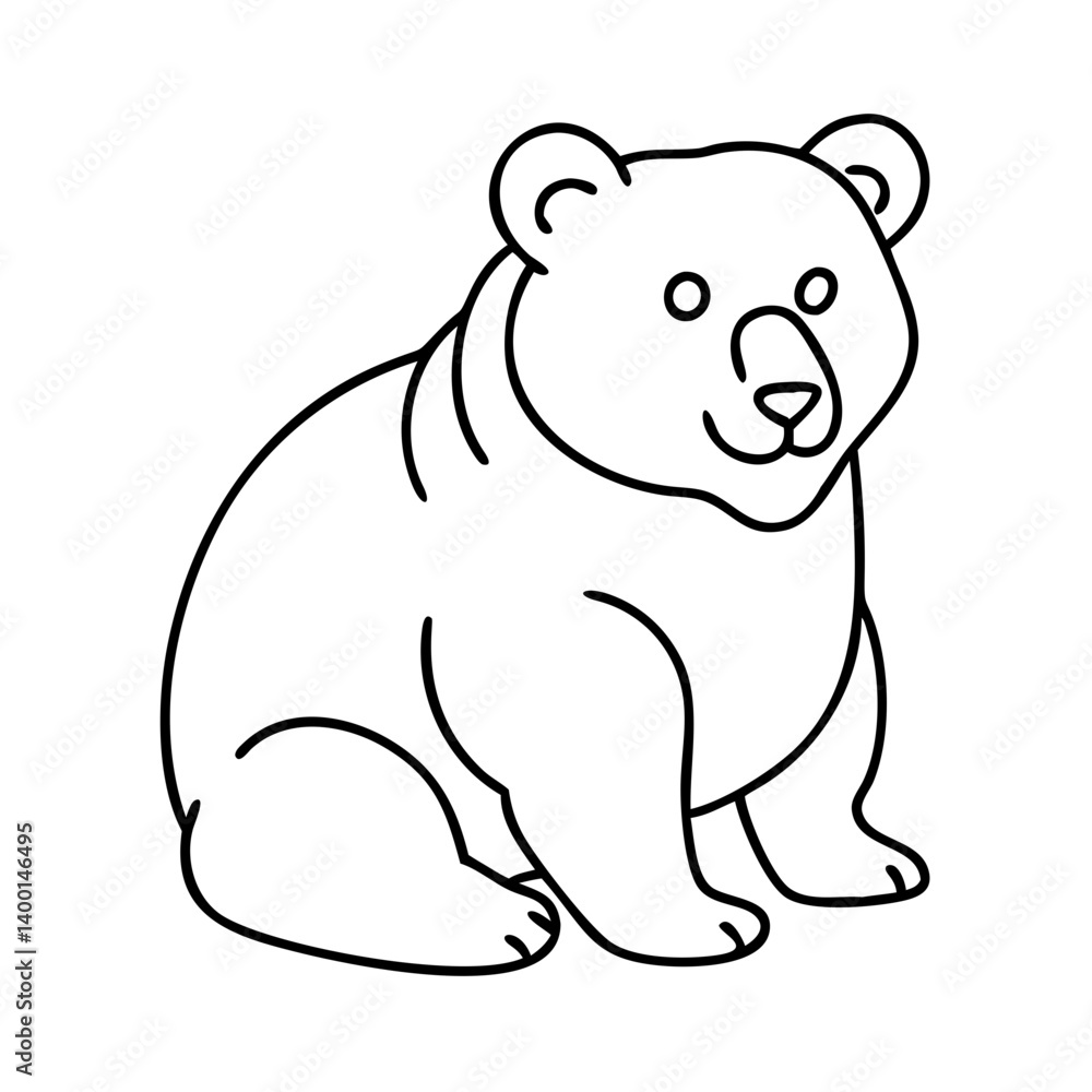 Adorable Cartoon Bear Cub Sitting Illustration Line Art Drawing Adorable Cartoon Bear Cub Sitting Illustration Line Art Drawing