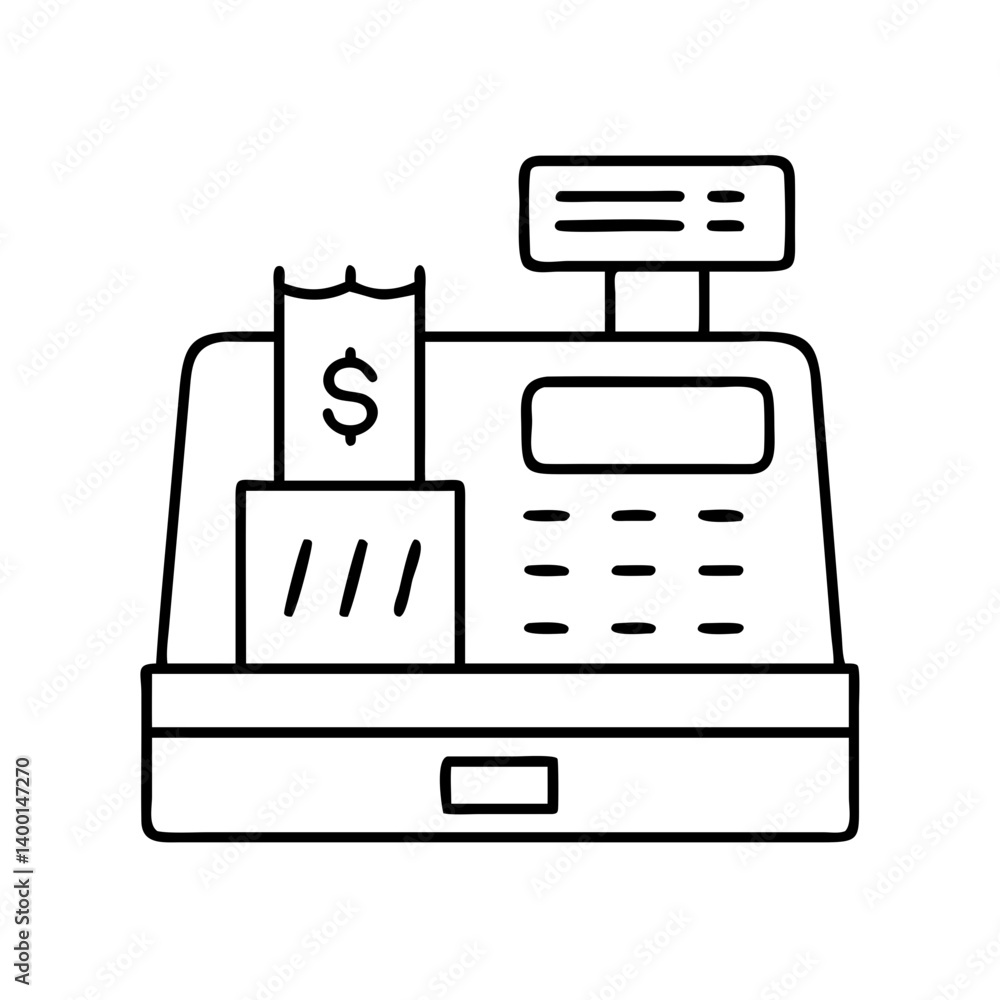 Classic Cash Register Line Art Illustration Retail Point of Sale Transaction Machine Classic Cash Register Line Art Illustration Retail Point of Sale Transaction Machine