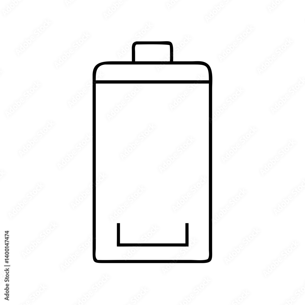 Line drawing of a single rectangular battery cell with a small top terminal Line drawing of a single rectangular battery cell with a small top terminal