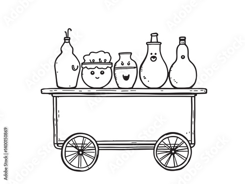 Bar Cart Line Art on White Background