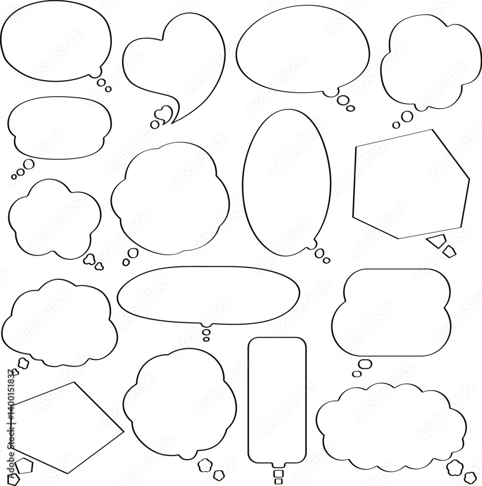 Fototapeta premium 使い勝手の良い考える吹き出しセット モノクロ