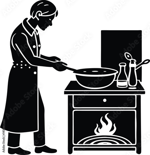 Cooking Silhouette: An artistic silhouette of a chef meticulously preparing a dish