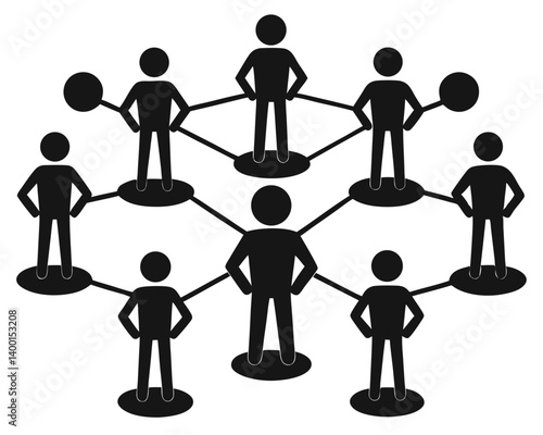 Digital Network: A graphic depiction of interconnected individuals forming a cohesive digital network, emphasizing communication and collaboration within a team or organization.