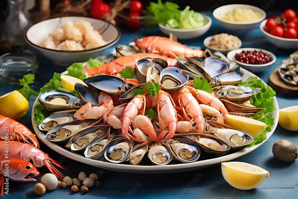 Food with assortment of fresh organic seafood Food with assortment of fresh organic seafood