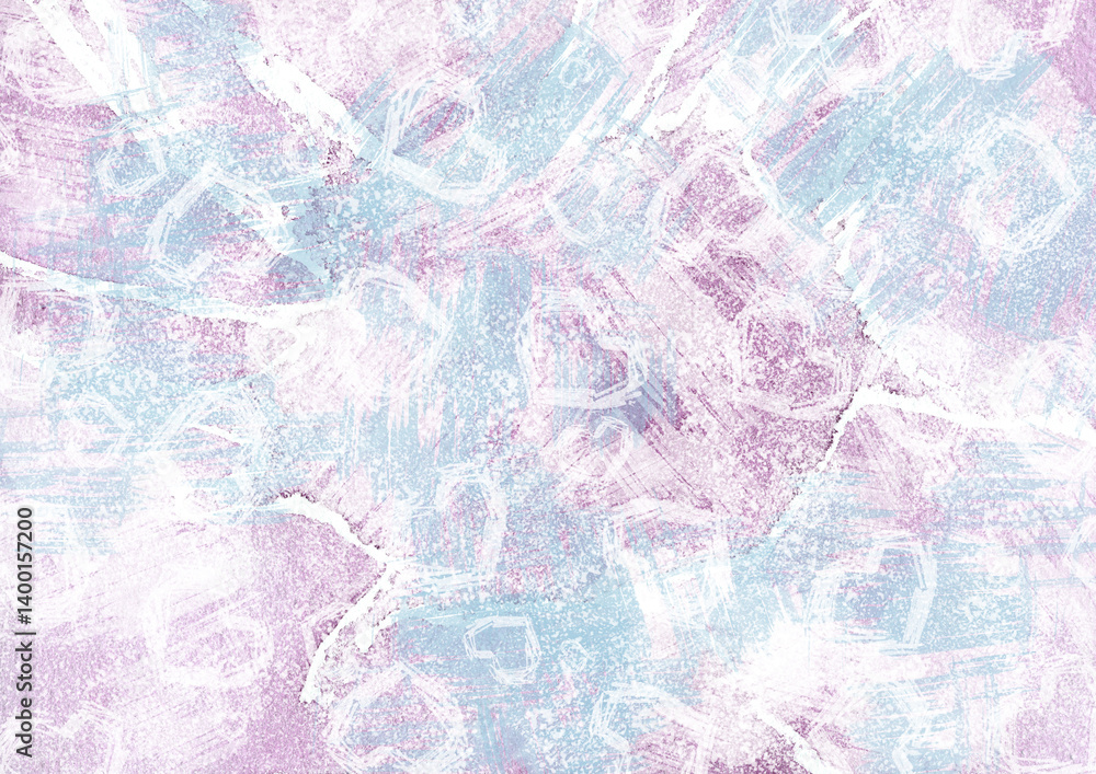Obraz premium Pink and blue background, ice with a crack in watercolor grunge style with hearts. Winter background, ice floe, frame, texture for festive design. The texture of ice with white hearts.