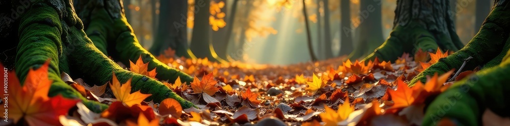 The forest floor is covered in fallen leaves and twigs, branches, forest, earthy The forest floor is covered in fallen leaves and twigs, branches, forest, earthy