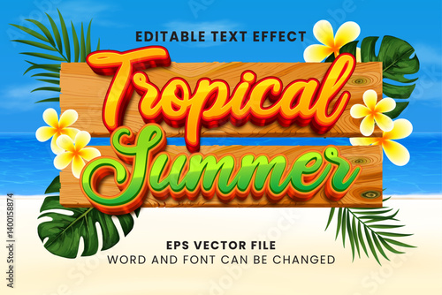 Tropical summer 3d colorful editable vector text effect