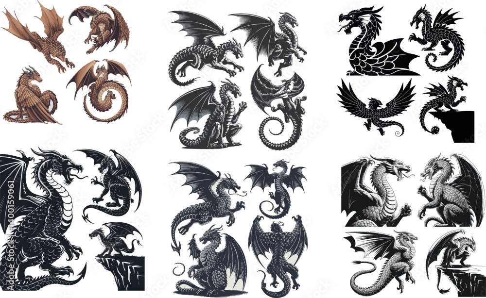 dragon vector set,dinosaur dragon vector set,dinosaur
