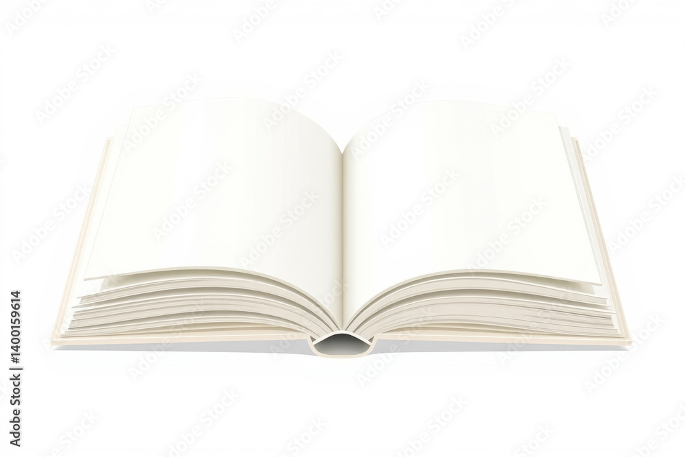 Open blank book resting on a flat surface, showcasing its white pages. Ideal for themes related to education, reading, literature, or writing. Open blank book resting on a flat surface, showcasing its white pages. Ideal for themes related to education, reading, literature, or writing.