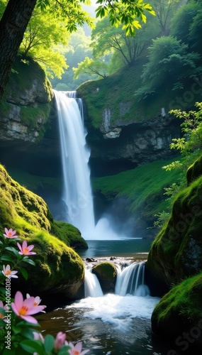 Waterfall cascading into Rododendri al Laghetto, laghetto, rododendron, countryside
