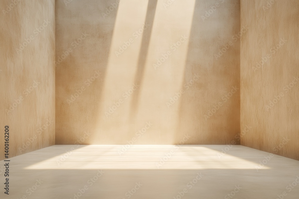 Light Beams Illuminate an Empty, Minimalistic Room With Warm Tones During Daylight Hours