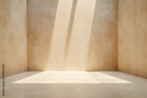 Obraz na płótnie Light Beams Illuminate an Empty, Minimalistic Room With Warm Tones During Daylight Hours w salonie