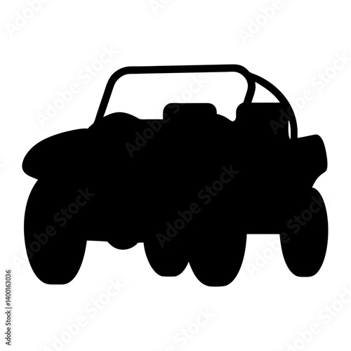 Black silhouette of an offroad vehicle with roll bar, four wheels