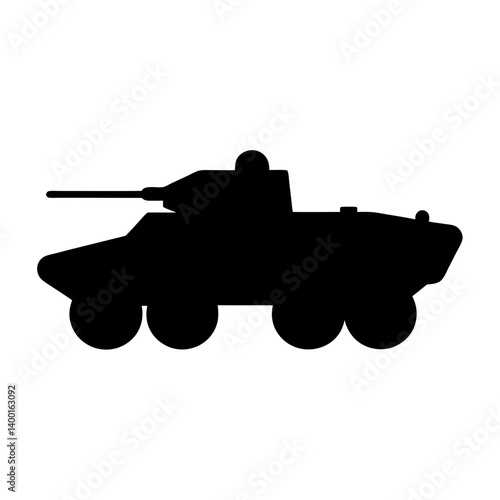 Silhouette of armored personnel carrier featuring a turret with a gun barrel