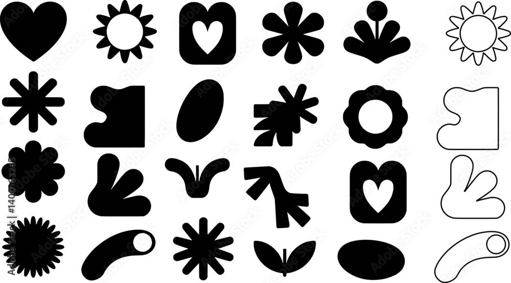 Set Of Various Black And White Minimalist Abstract Shapes And Floral Elements Set Of Various Black And White Minimalist Abstract Shapes And Floral Elements
