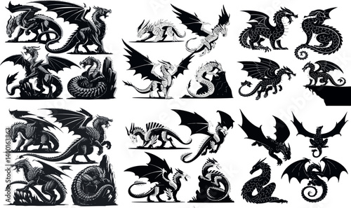 dragon vector set,dinosaur