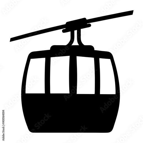 Black and white illustration of a cable car ascending a mountain