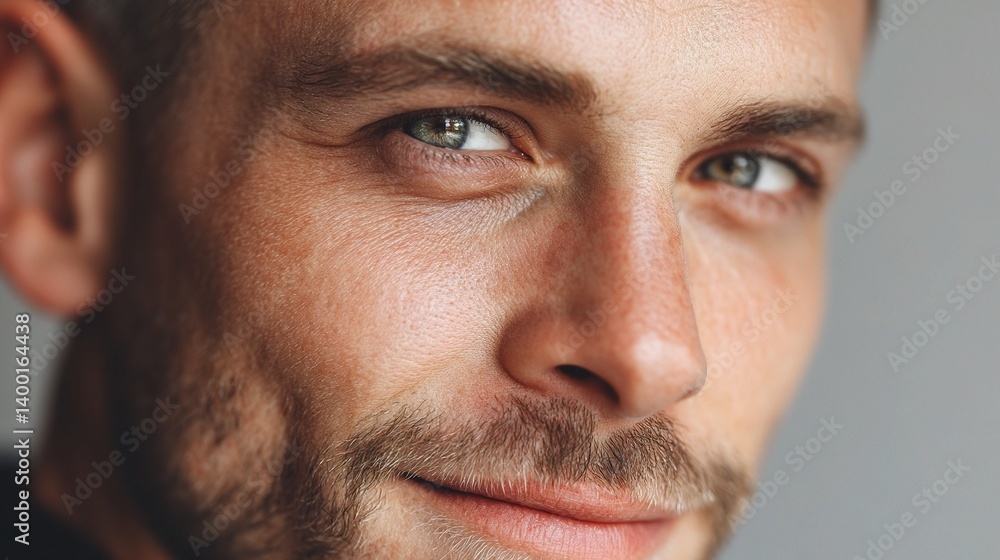 Fototapeta premium Thoughtful Man with Light Stubble and Piercing Eyes Gazing intently
