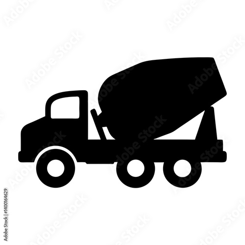Black silhouette of a concrete mixer truck on a white background