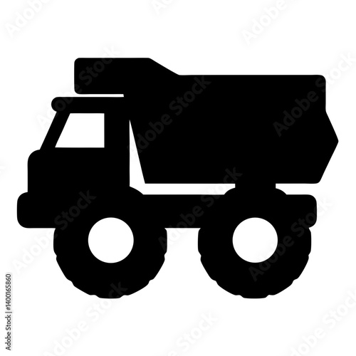 Silhouette of a large black dump truck, featuring heavy construction vehicle