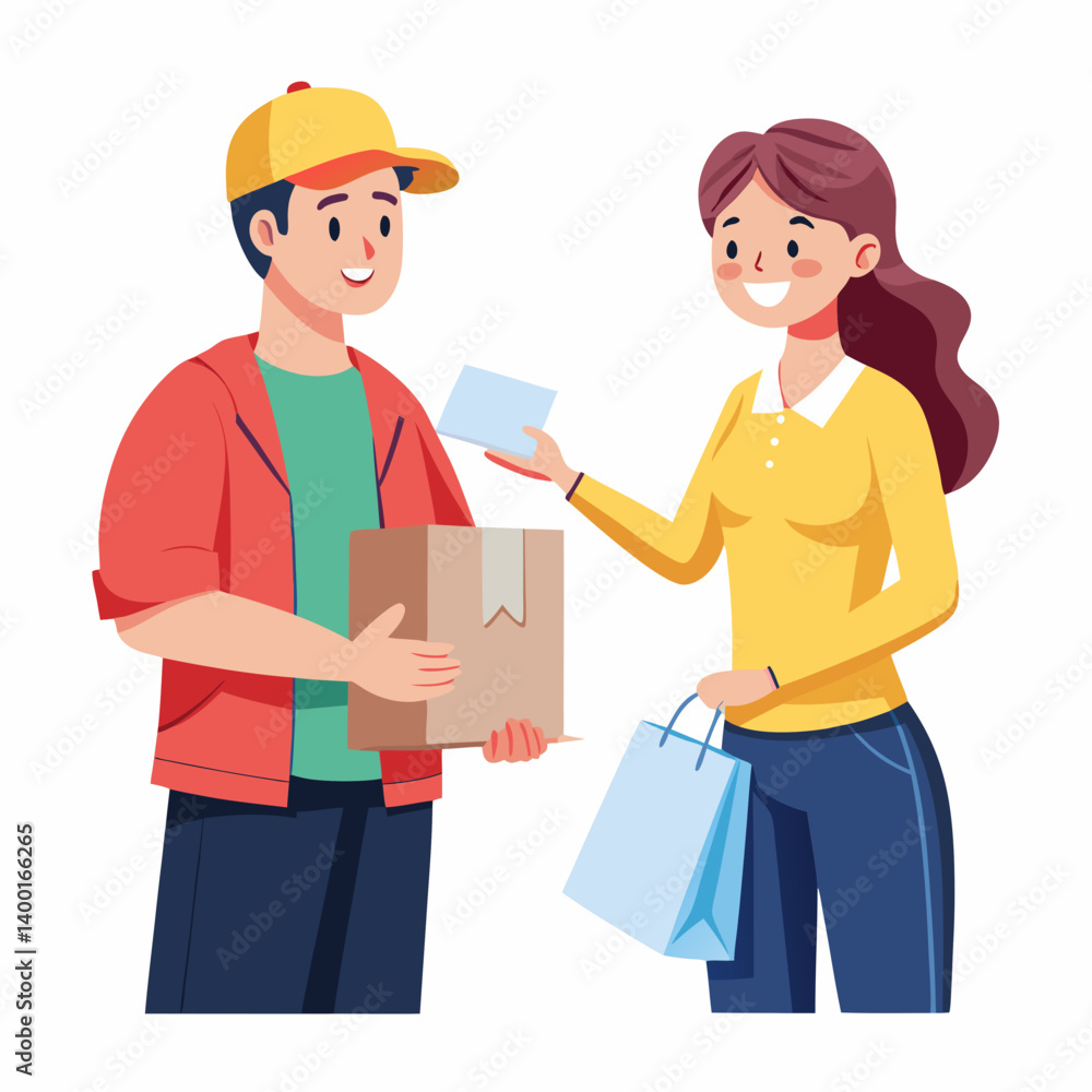 delivery man courier postman giving paper bag delivery man courier postman giving paper bag
