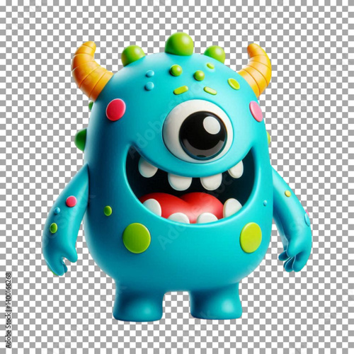3D model of a majestic monster designed for kids, Adorable Rainbow Monster with Decorative Horns on transparent background, png, psd
