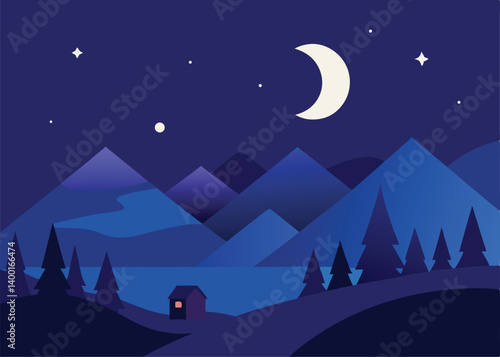 wonderful night landscape vector illustration