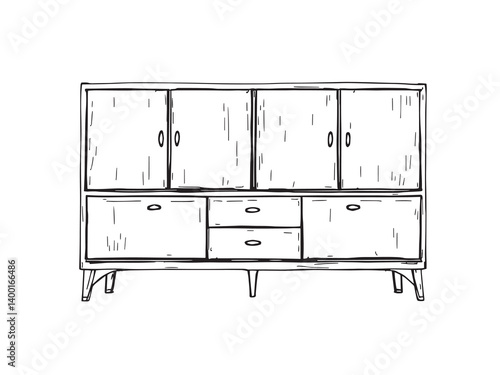 Scandinavian Sideboard line art vector illustration