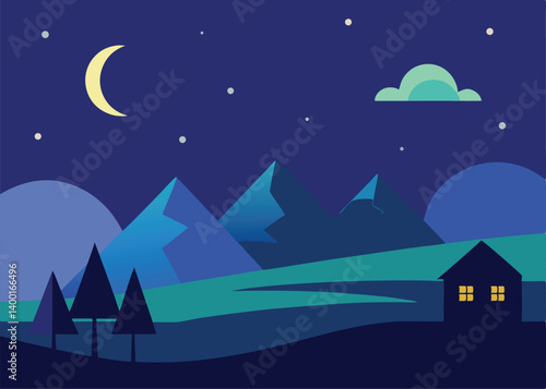 wonderful night landscape vector illustration