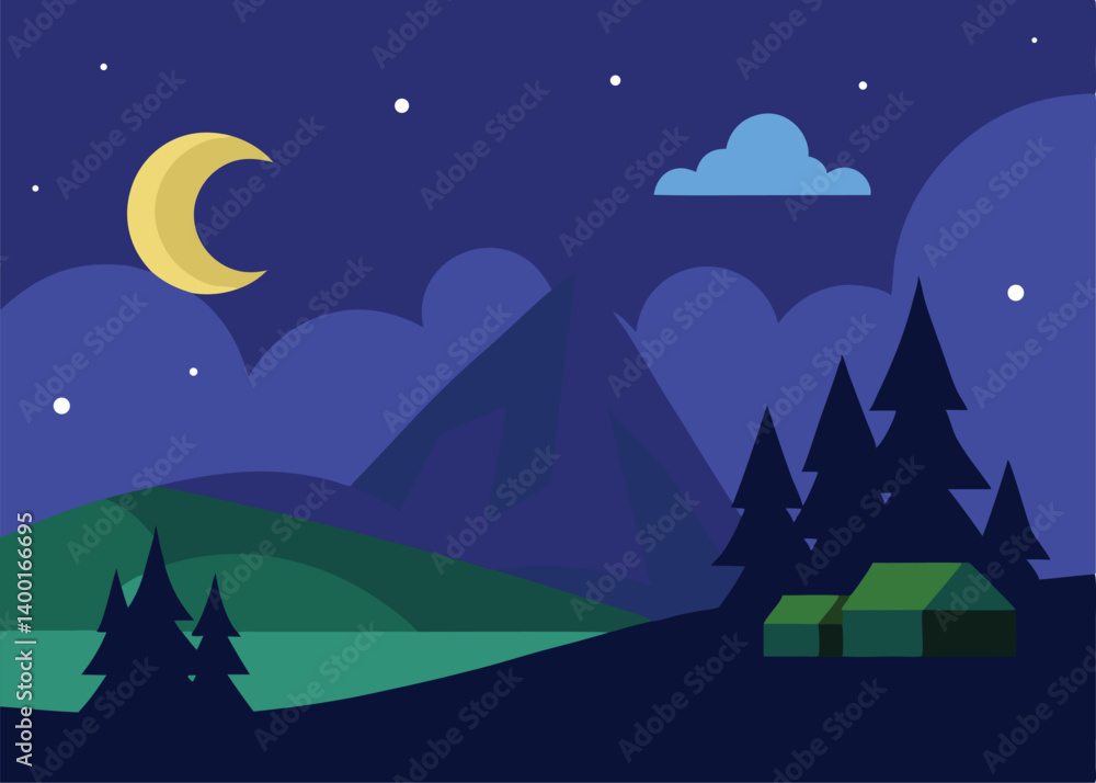 Obraz premium wonderful night landscape vector illustration