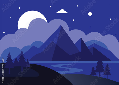 wonderful night landscape vector illustration