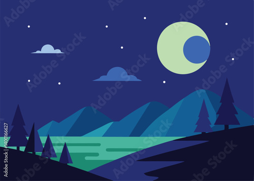 wonderful night landscape vector illustration