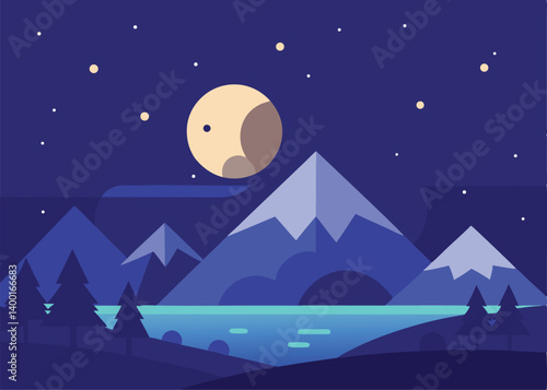 wonderful night landscape vector illustration