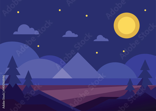 wonderful night landscape vector illustration