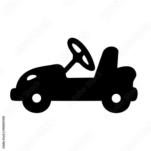 Silhouette of a vintage toy pedal car with steering wheel and wheels