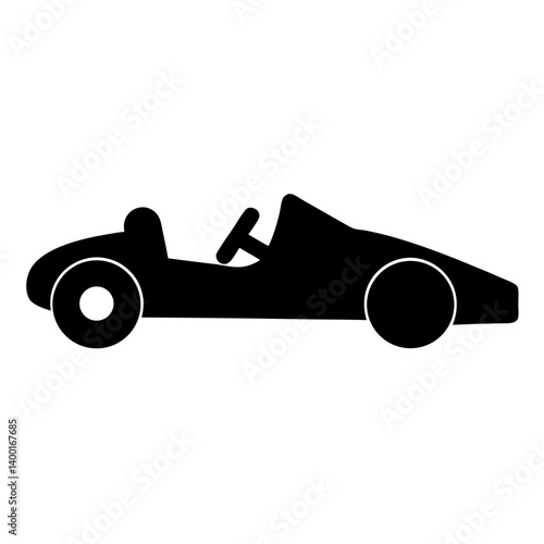 A simplistic illustration of a classic roadster car in solid black