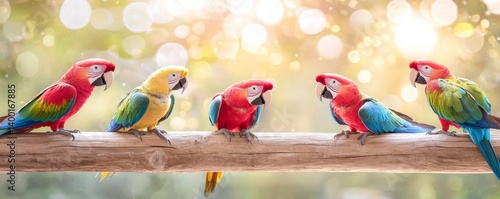 Parrots on Tree Branch Colorful