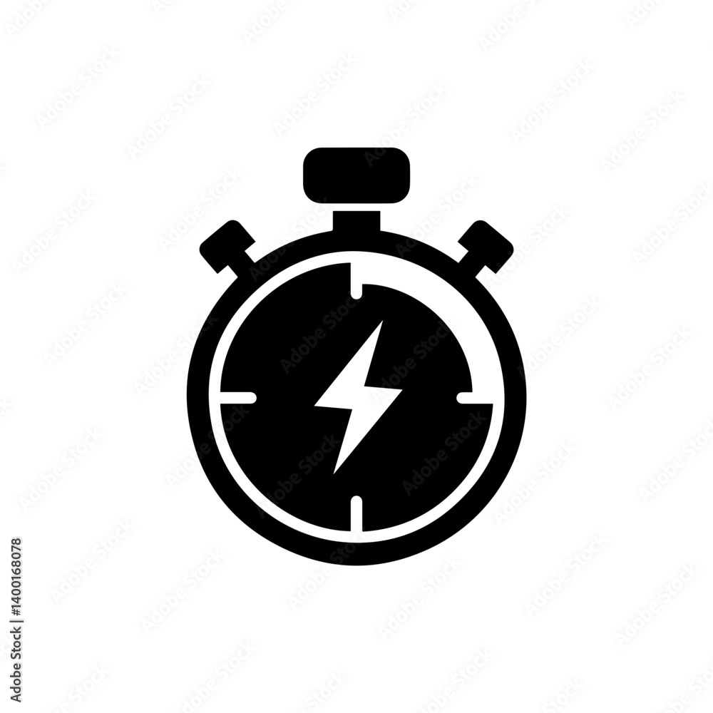 Minimal Black Stopwatch with Lightning Bolt Center Icon Minimal Black Stopwatch with Lightning Bolt Center Icon