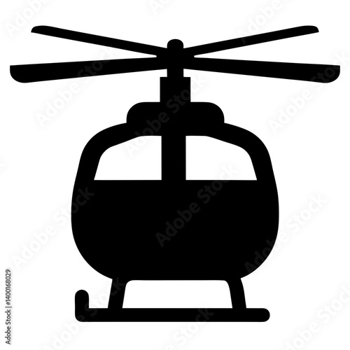 Silhouette of a helicopter with rotor blades on a white background