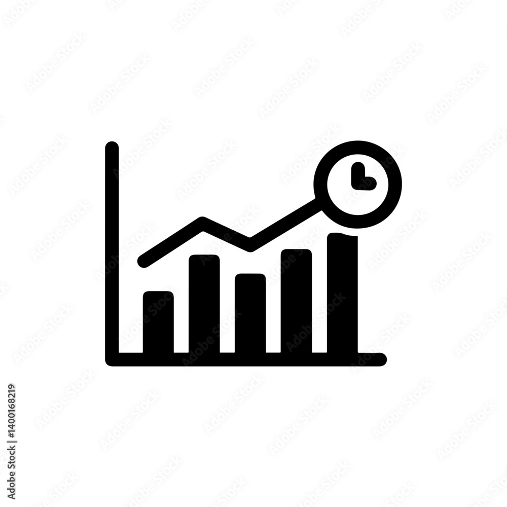 Time Allocation Graph with Clock Corner - Black Filled Icon Time Allocation Graph with Clock Corner - Black Filled Icon