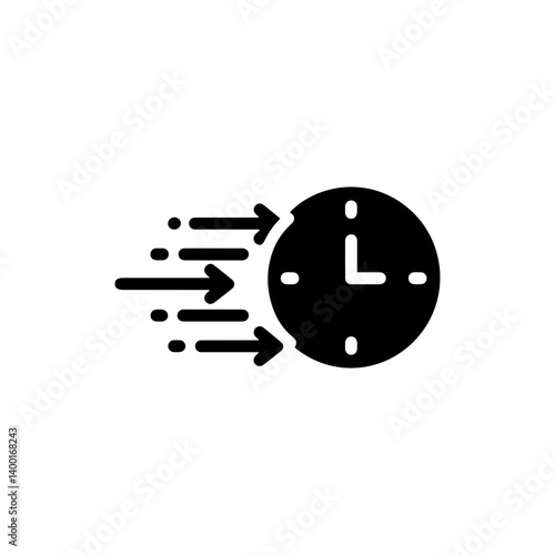 Timeline Arrow Moving Through Clock - Black Filled Icon