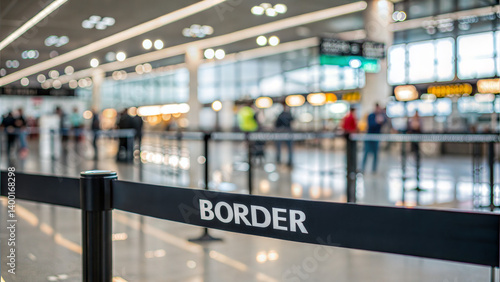 Border queue at airport with people in background